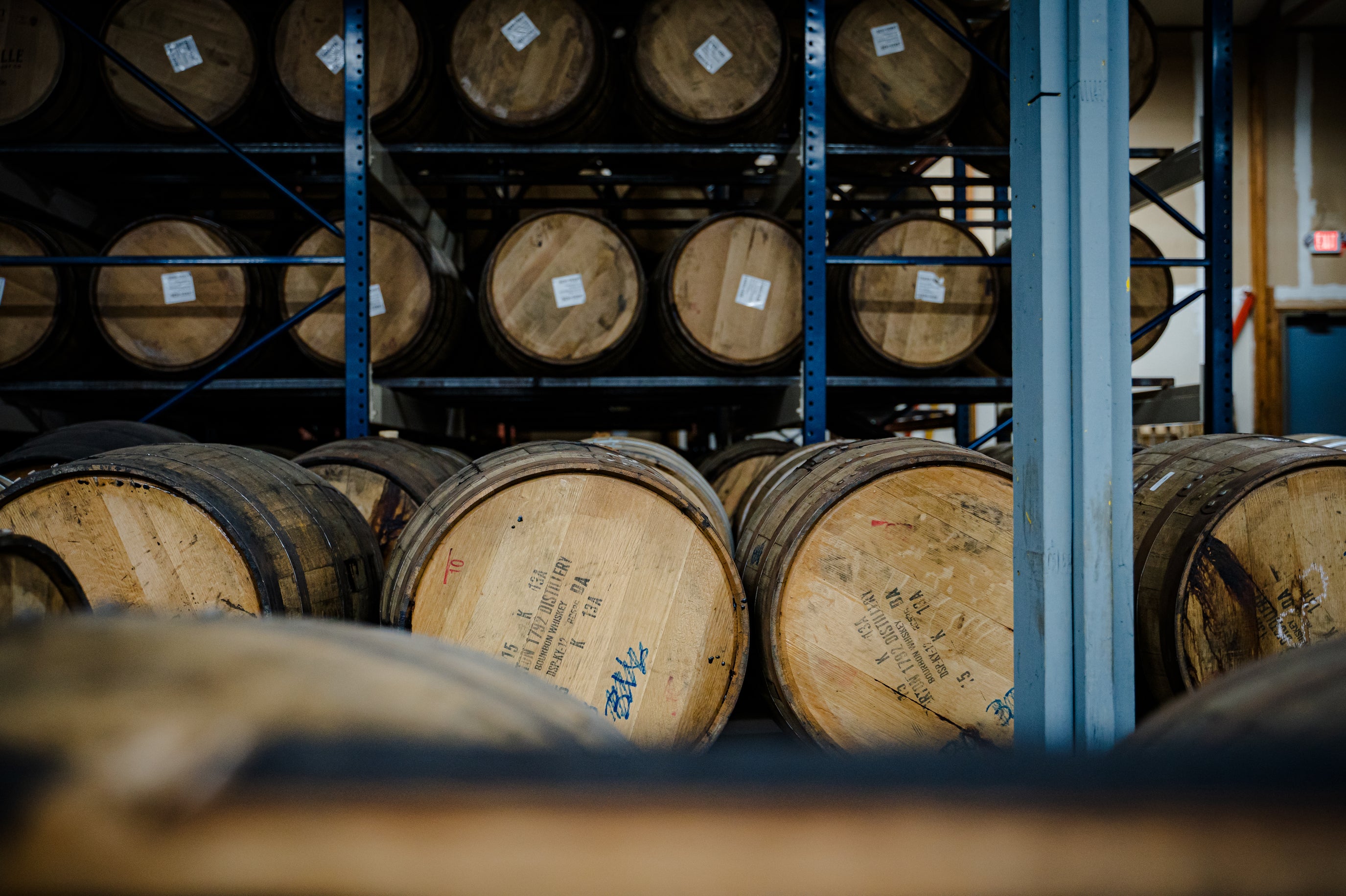 Racked River City Whiskey Barrels